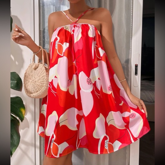 Boho Abstract Print Halter Dress Hot Pink - Picture 14 of 16